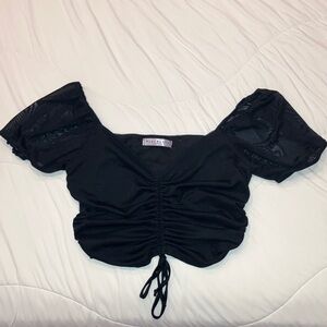 Blue Blush Black Ruched Crop Top